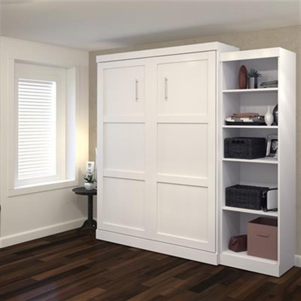 Bestar Pur Collection 89.50-in x 89.10-in White Single Side 25-in Open Storage Murphy Style Bed