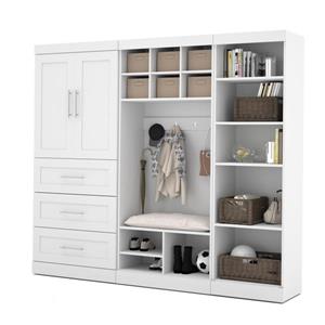 Ensemble de rangement pour vestibule, banc intégré, 97" x 84", blanc
