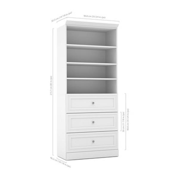 Bestar Versatile Collection White 36in 3 Drawer/Open Shelves Storage
