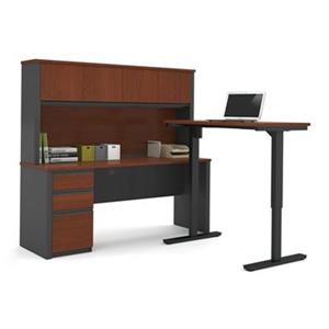 Bestar Prestige 66.90-in x 71.10-in Dark Grey L-Desk and Electric Height Adjustable Table Set