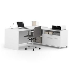 Bestar Pro-Linea 29.90-in x 71.10-in White Return Table 2 Drawer Credenza L-Desk