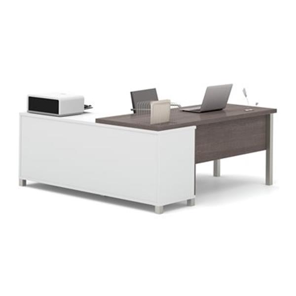 Bestar Pro-Linea 29.90-in x 71.10-in Bark Grey Metal Leg Return Table 2 Drawer Credenza