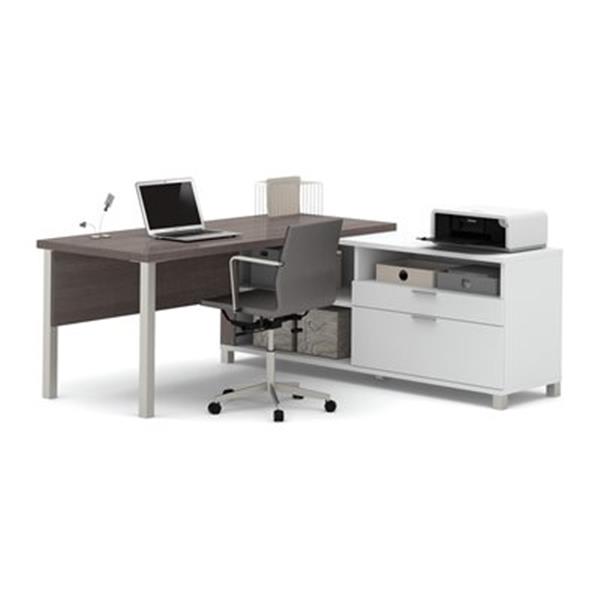 Bestar Pro-Linea 29.90-in x 71.10-in Bark Grey Metal Leg Return Table 2 Drawer Credenza