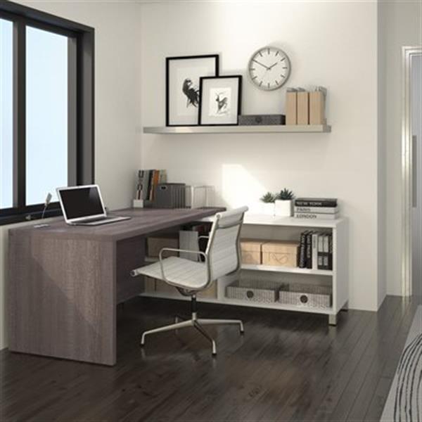 Bestar Pro-Linea 29.90-in x 71.10-in Bark Grey Return Table Credenza L-Desk