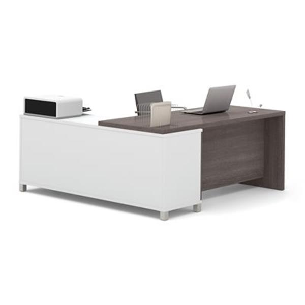 Bestar Pro-Linea 29.90-in x 71.10-in Bark Grey Return Table Credenza L-Desk