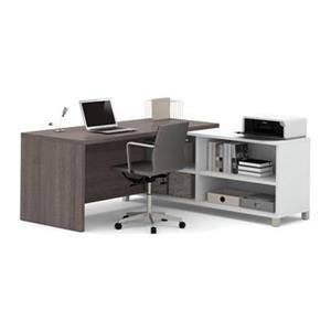 Bestar Pro-Linea 29.90-in x 71.10-in Bark Grey Return Table Credenza L-Desk