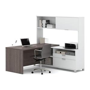 Bestar Pro-Linea 68.75-in x 71.10-in Bark Grey Return Table 2 Door Credenza with Hutch