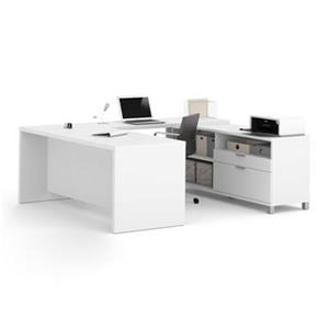 Bestar Pro-Linea Executive 29.90-in x 71.10-in White 2 Drawer Credenza U-Desk Set