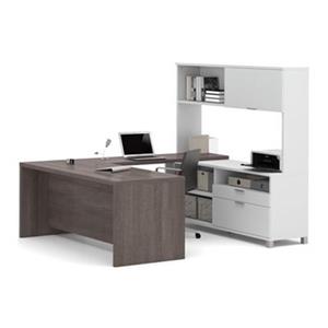 Bestar Pro-Linea Executive 68.75-in x 71.10-in Bark Grey 2 Drawer Credenza U-Desk Set