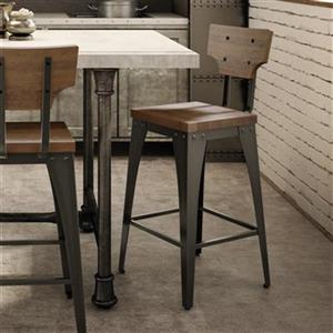 Amisco Station 26-in Counter Stool - Brown Distressed Wood - Gun Metal