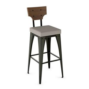 Amisco Rally 26.88-in Counter Stool - Taupe Grey Faux Leather - Brown Distressed Wood - Gun Metal