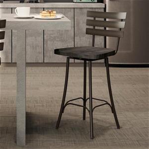 Amisco Stadium 25.5-in Swivel Counter Stool - Dark Grey Distressed Wood - Gun Metal