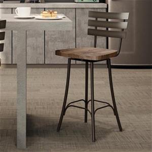 Amisco Stadium 25.5-in Swivel Counter Stool - Brown Distressed Wood - Gun Metal