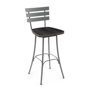 Tabouret de bar pivotant Stadium 29,5 po, bois usé gris foncé, métal gris lustré