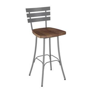 Tabouret de bar pivotant Stadium 29,5 po, bois usé brun, métal gris lustré