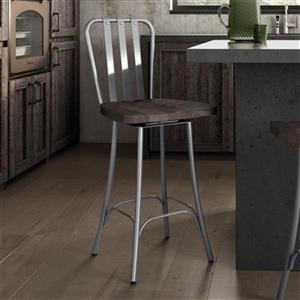 Amisco Bond 25.5-in Swivel Counter Stool - Dark Grey Distressed Wood - Glossy Grey Metal