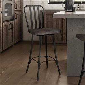 Tabouret de comptoir pivotant Bond 25,5 po, bois usé gris foncé, métal noir