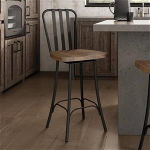 Amisco Bond 25.5-in Swivel Counter Stool - Brown Distressed Wood - Black Metal