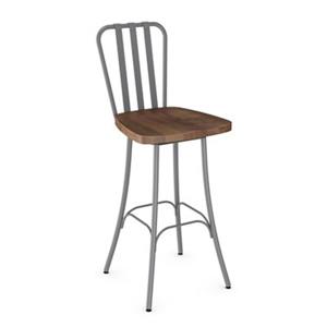 Tabouret de bar pivotant Bond 29,5 po, bois usé brun, métal gris lustré