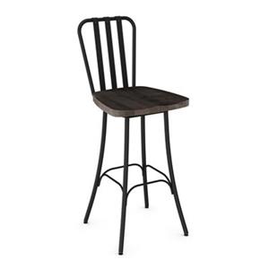 Tabouret de bar pivotant Bond 29,5 po, bois usé gris foncé, métal noir