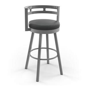 Amisco Render 26.63-in Swivel Counter Stool - Black Faux Leather - Glossy Grey Metal