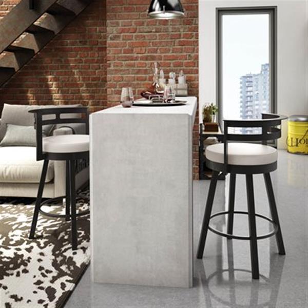 Amisco Render 26.63-in Swivel Counter Stool - Cream Faux Leather - Dark Brown Metal