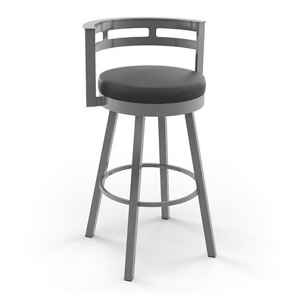 Amisco Render 30.63-in Swivel Bar Stool - Black Faux Leather - Glossy Grey Metal