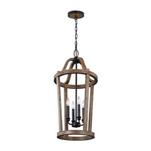 Feiss Lorenz Collection 15-in x 30.5-in Weathered Oak Cage 4-Light Foyer Light