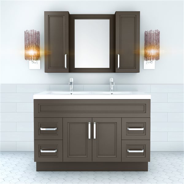 Dark Brown Double Sink Bathroom Vanity, 48 In 3 Double Sink Vanity