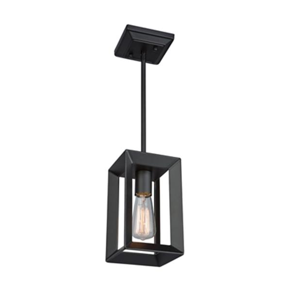 Artcraft Lighting Vineyard Collection 5-in x 8.75-in Matte Black Cage Mini Pendant Light