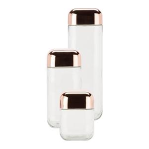 Honey Can Do Locking Lid Copper/Clear Glass Storage Jar Set (3 Pieces)