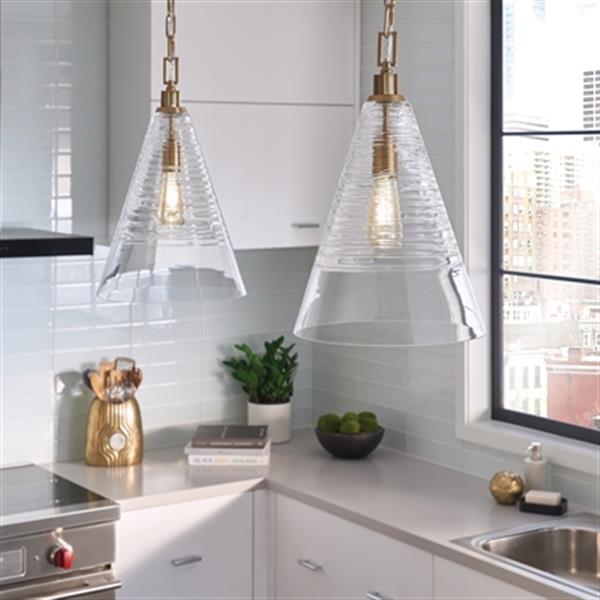 Generation Lighting Elmore Collection 11.75-in x 18-in Burnished Brass Cone Mini Pendant Light