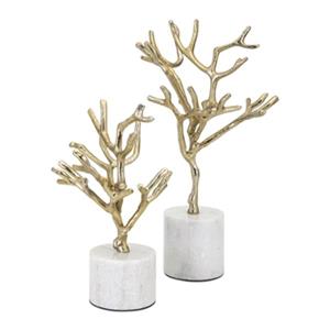 IMAX Worldwide Eden Aluminum Stone Concept Trees On Marble Base (Set Of 2)