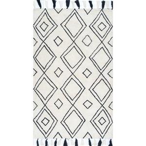 nuLOOM Ivory Lisha Moroccan Diamond Tassel 8-ft x 10-ft Cream Kids Area Rug