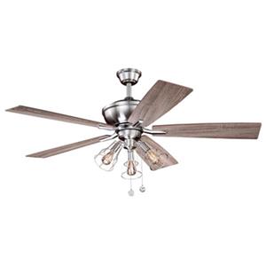 Cascadia Clybourn Farmhouse 5-Blade 52-in Nickel Ceiling Fan Cage LED Light