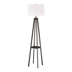 Cascadia Perkins Bronze Mid-Century Modern Floor Lamp Drum Shade