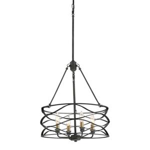 Quoizel Unity Collection 18-in x 35.5-in Mottled Black with Gold 4-Light Cage Pendant Light