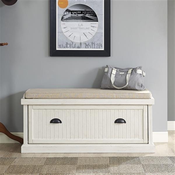 Crosley Furniture Seaside Distressed White Entryway Bench Cf6011