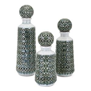 IMAX Worldwide Vivian Ceramic Sage Green Bottles With Stopper (Set Of 3)