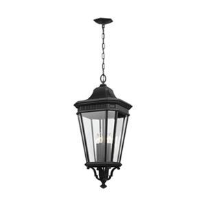 Feiss Cotswold Lane Collection 13.62-in x 31-in Black Clear Glass 4-Light Lantern Pendant Light