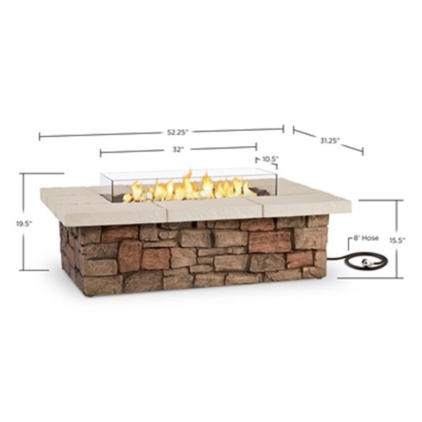 Real Flame Sedona 52" Rectangle Outdoor Propane Fire Table in Buff with Natural Gas Conversion Kit