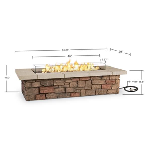 Real Flame Sedona 66" Rectangle Outdoor Propane Fire Table in Buff with Natural Gas Conversion Kit