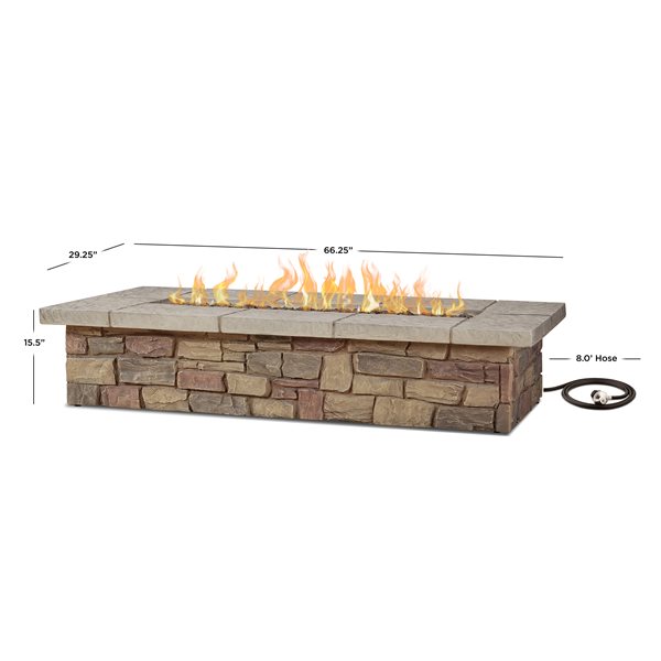 Real Flame Sedona 66" Rectangle Outdoor Propane Fire Table in Buff with Natural Gas Conversion Kit