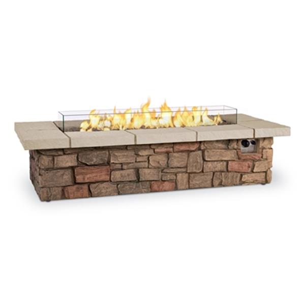 Real Flame Sedona 66" Rectangle Outdoor Propane Fire Table in Buff with Natural Gas Conversion Kit