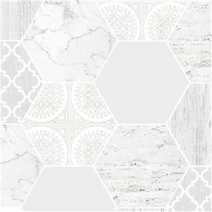 Graham & Brown Strata 56 sq ft Grey Hexagonal Marble Unpasted Wallpaper
