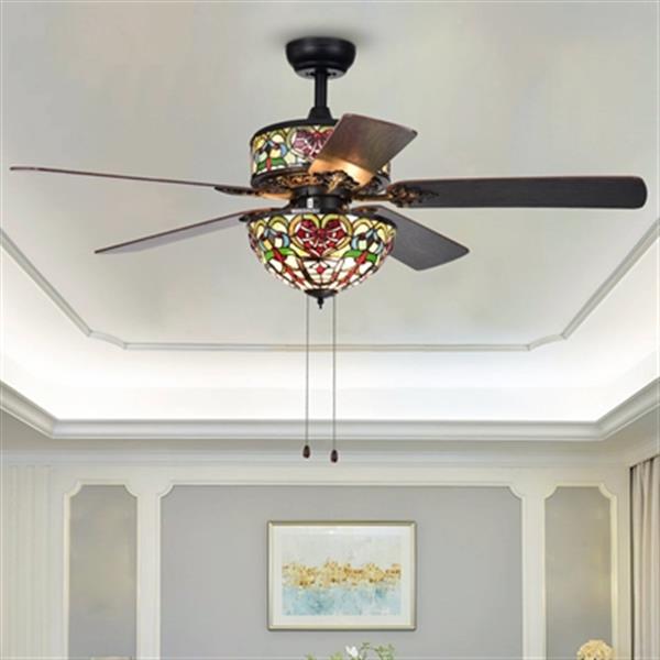 Warehouse Of Tiffany Ransoe 52 In Black 6 Light Ceiling Fan Cfl 8284bl Rona - Tiffany Glass Shades For Ceiling Fans
