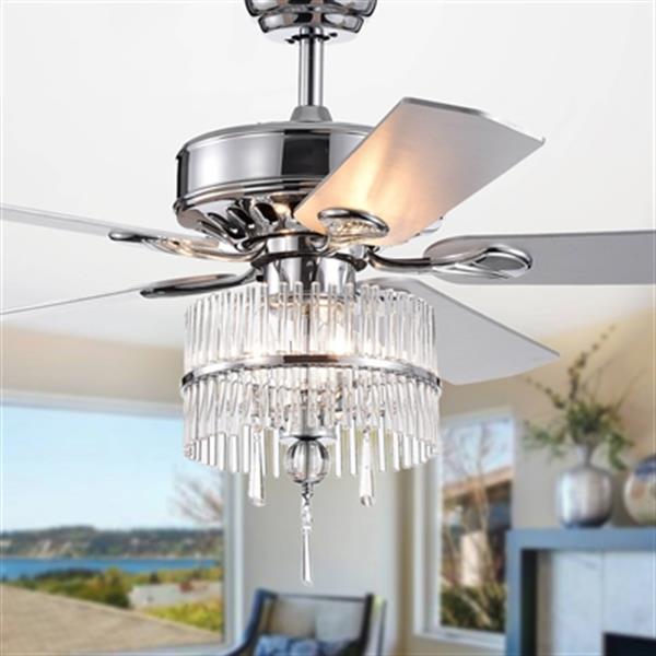 Warehouse Of Tiffany Wyllow Debase 52 In Chrome 3 Light Celing Fan With Crystal Flute Shade Cfl 8351remo Ch Rona - Crystal Ceiling Fan Light Shade