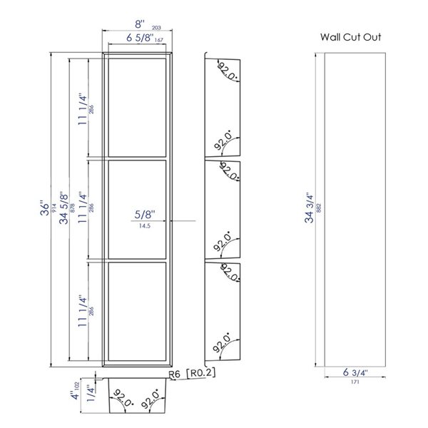 ALFI brand 8-in x 36-in Stainless Steel Vertical Triple Shelf Bath & Shower Caddie