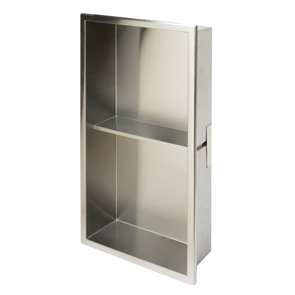 ALFI brand 12-in x 24-in Brushed Stainless Steel Vertical Double Shelf Bath Shower Niche