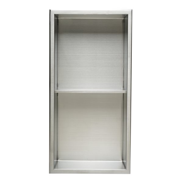 ALFI brand 12-in x 24-in Brushed Stainless Steel Vertical Double Shelf Bath Shower Niche